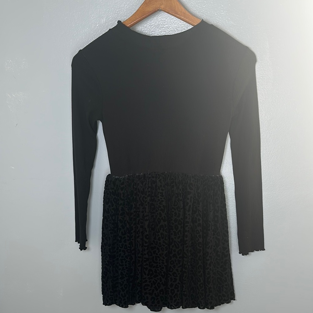 Girls Black Velvet Burnout Ribbed Dress Long Sleeve Stretch Party M 10/12 - Picture 8 of 10